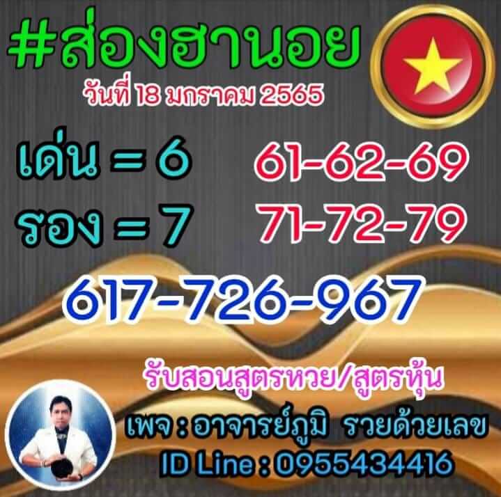 แนวทางหวยฮานอย 18/1/65 ชุดที่ 6