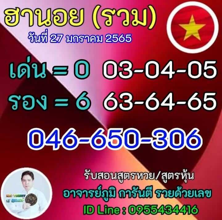 แนวทางหวยฮานอย 27/1/65 ชุดที่ 17