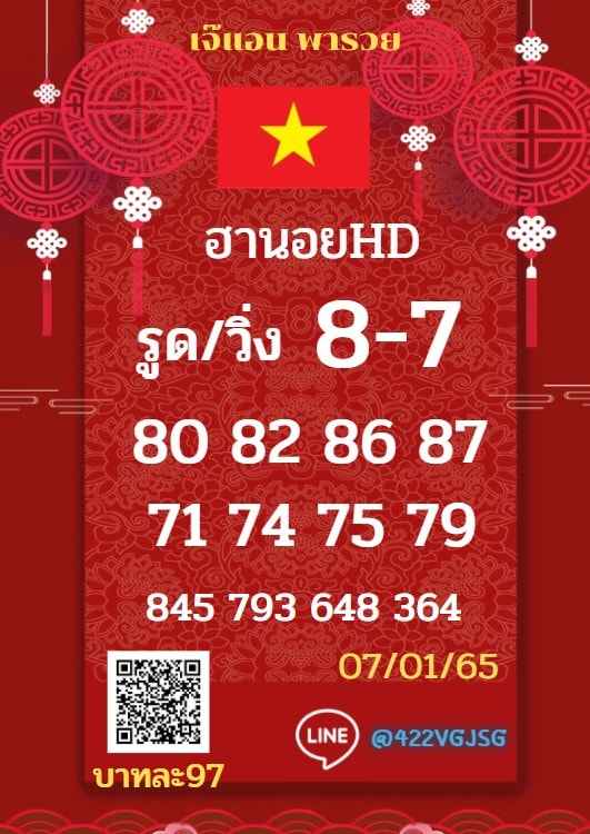 แนวทางหวยฮานอย 7/1/65 ชุดที่ 17