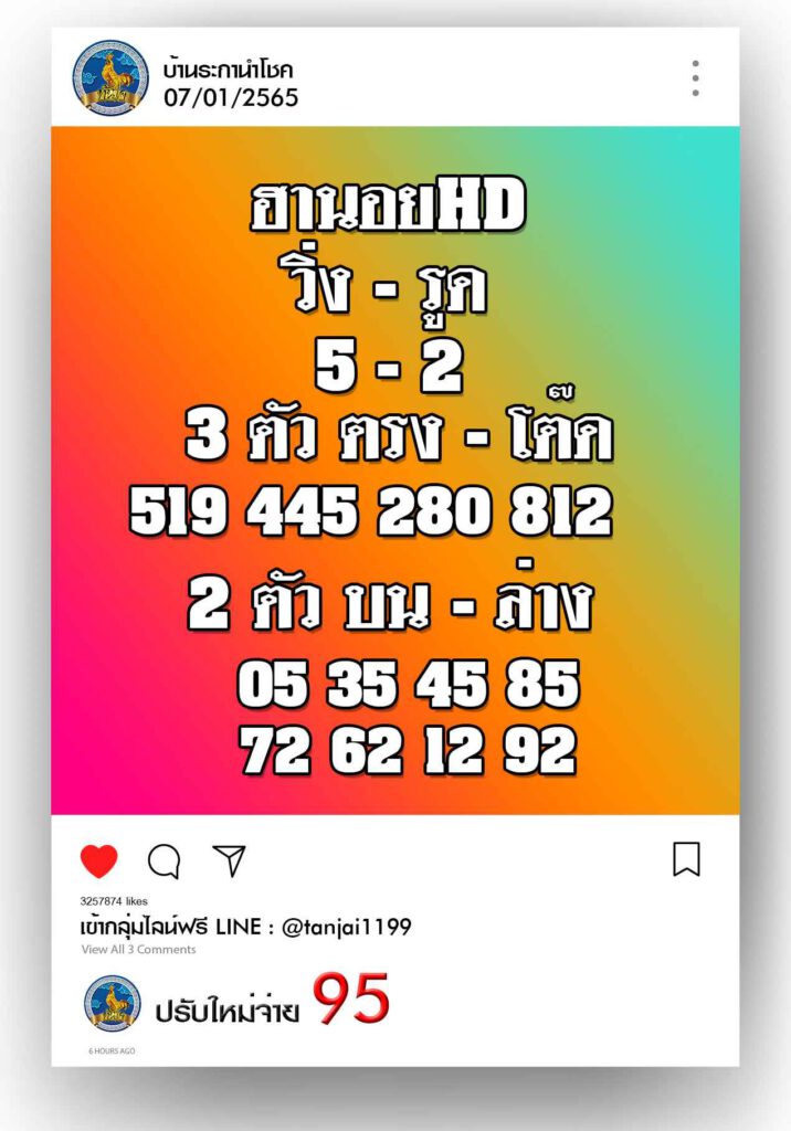 แนวทางหวยฮานอย 7/1/65 ชุดที่ 7