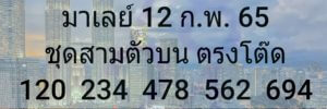 แนวทางหวยมาเลย์ 12/2/65 ชุดที่ 13