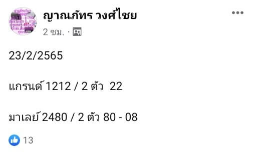 แนวทางหวยมาเลย์ 23/2/65 ชุดที่ 4