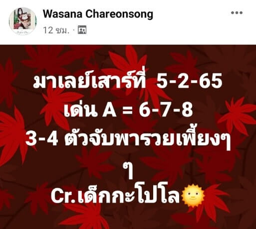 แนวทางหวยมาเลย์ 5/2/65 ชุดที่ 17