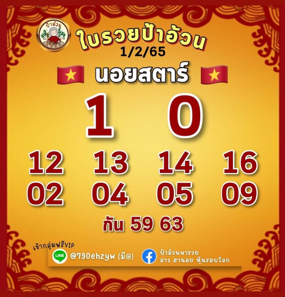 แนวทางหวยฮานอย 1/2/65 ชุดที่ 13