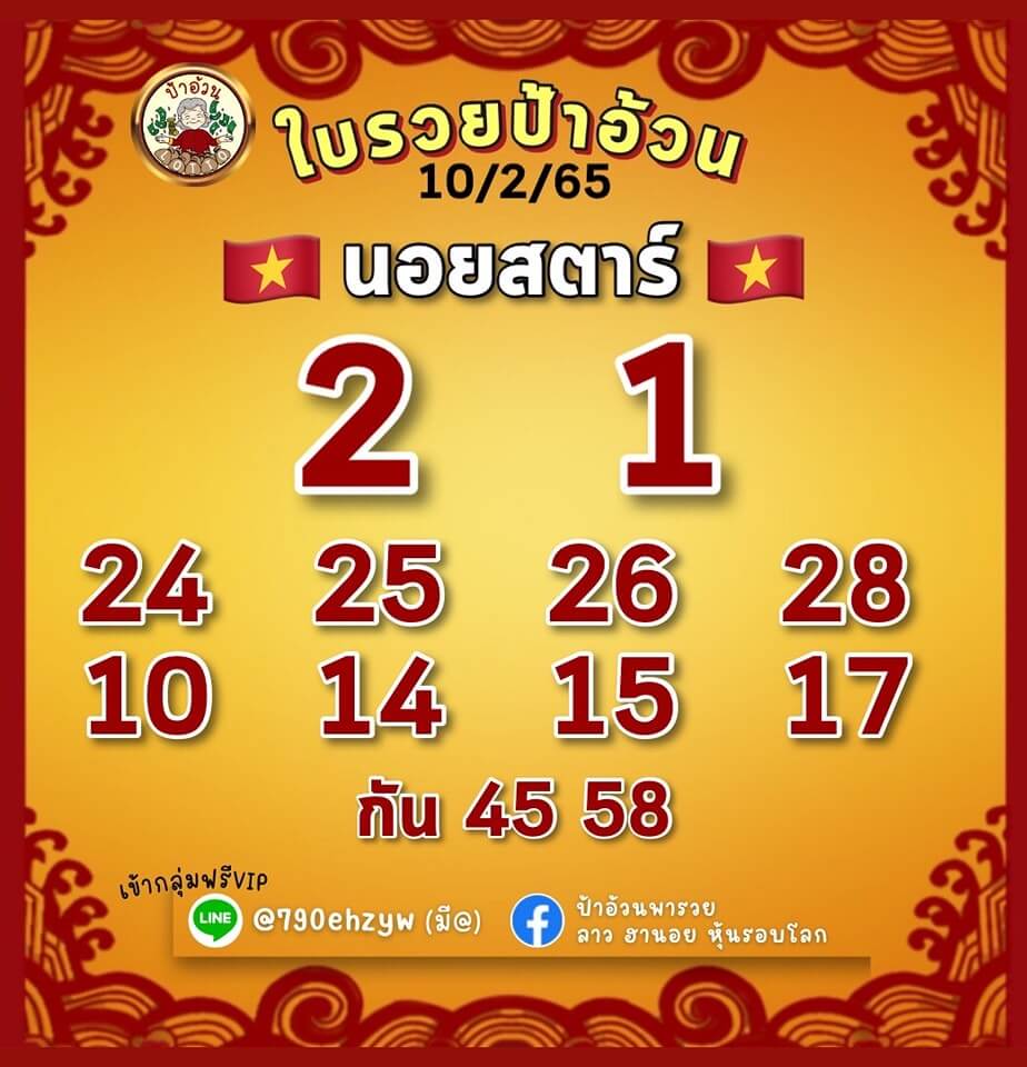 แนวทางหวยฮานอย 10/2/65 ชุดที่ 12