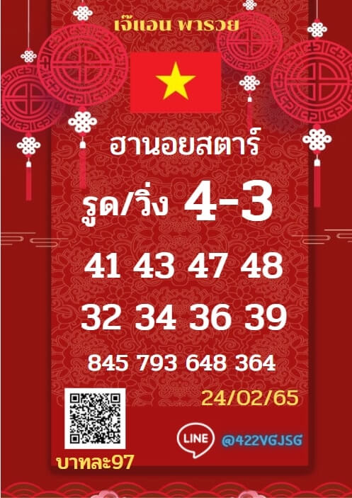 แนวทางหวยฮานอย 24/2/65 ชุดที่ 11