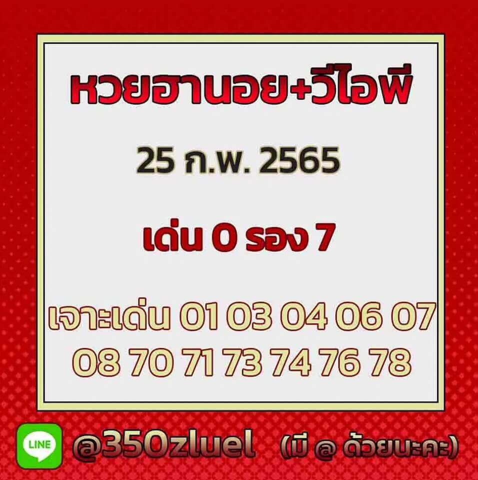 แนวทางหวยฮานอย 25/2/65 ชุดที่ 20