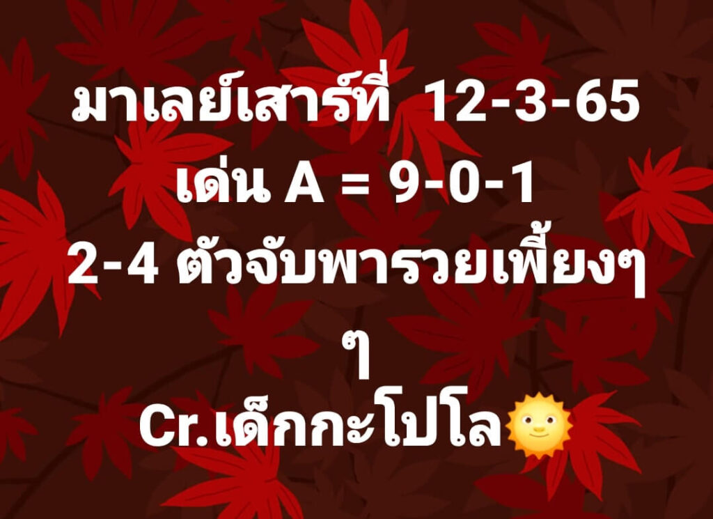 แนวทางหวยมาเลย์ 12/3/65 ชุดที่ 9