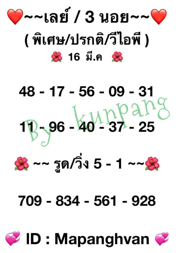 แนวทางหวยมาเลย์ 16/3/65 ชุดที่ 3