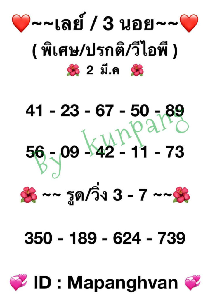 แนวทางหวยมาเลย์ 2/3/65 ชุดที่ 1