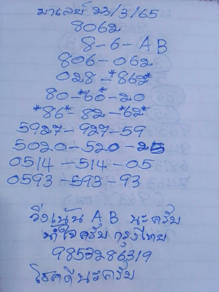 แนวทางหวยมาเลย์ 23/3/65 ชุดที่ 8