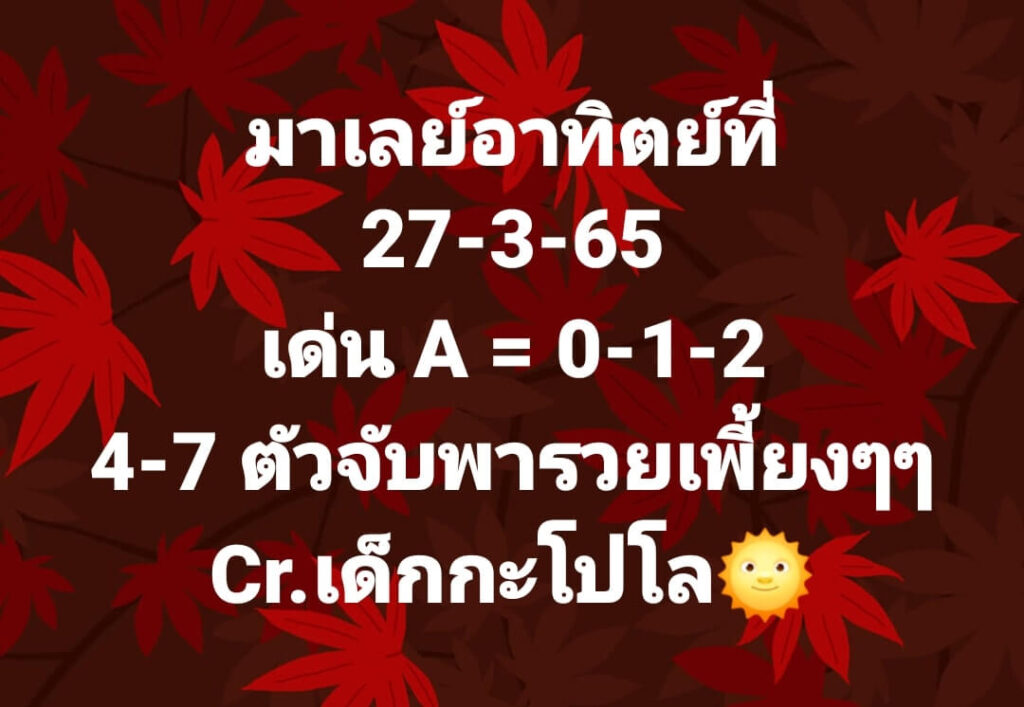 แนวทางหวยมาเลย์ 27/3/65 ชุดที่ 9