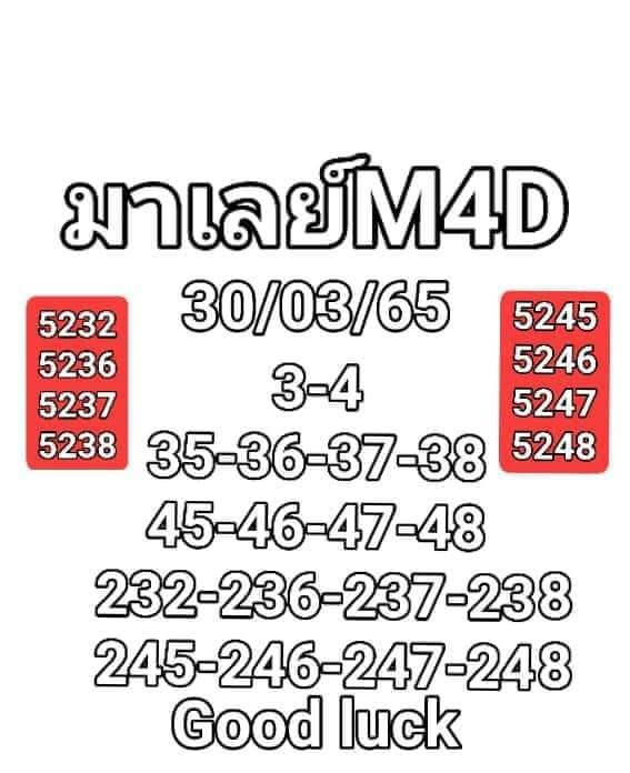 แนวทางหวยมาเลย์ 30/3/65 ชุดที่ 13