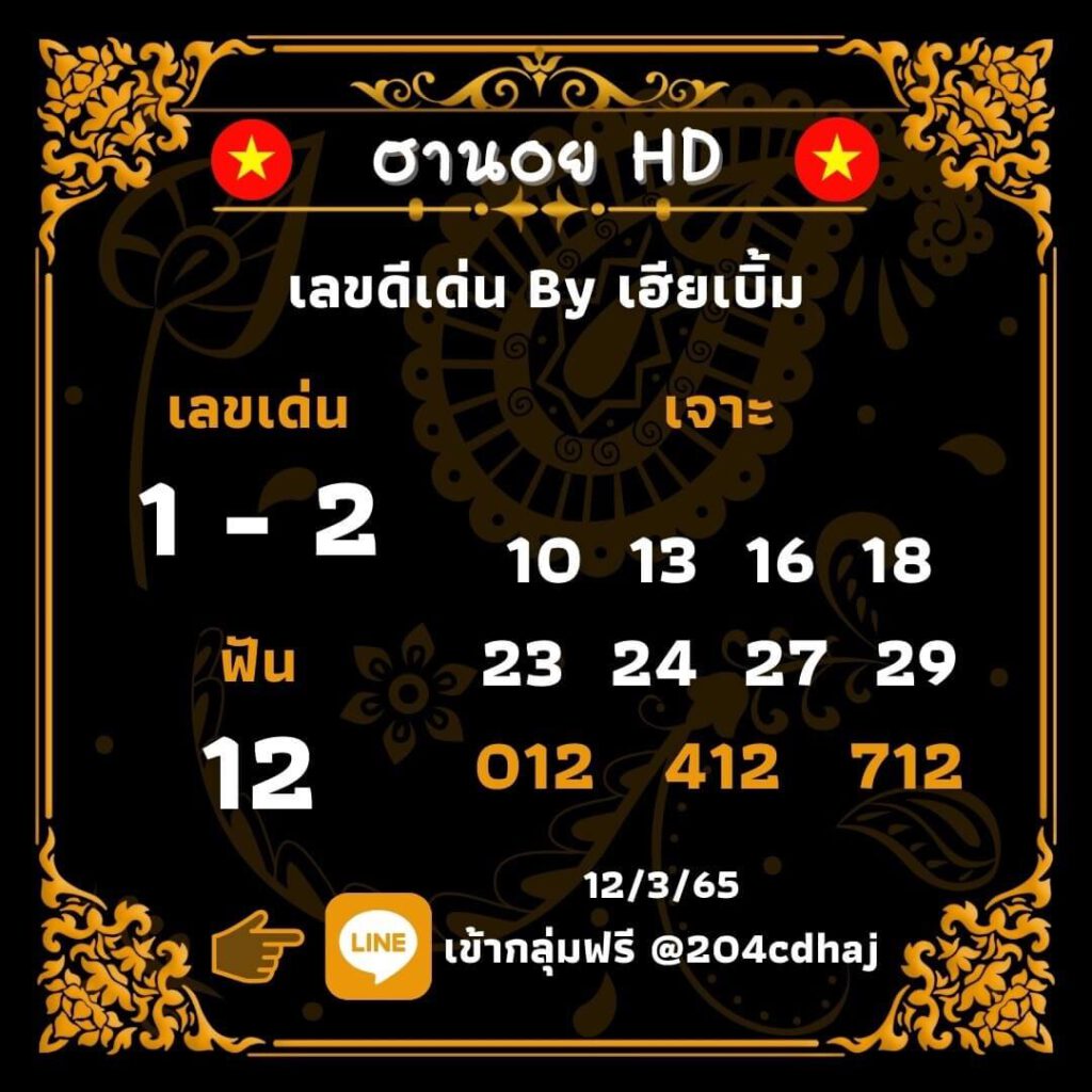 แนวทางหวยฮานอย 12/3/65 ชุดที่ 2