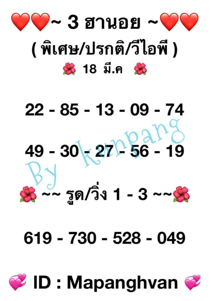 แนวทางหวยฮานอย 18/3/65 ชุดที่ 1