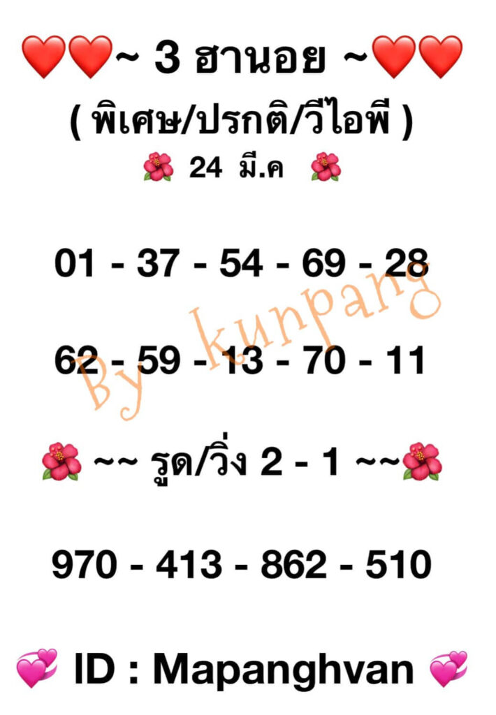 แนวทางหวยฮานอย 24/3/65 ชุดที่ 1