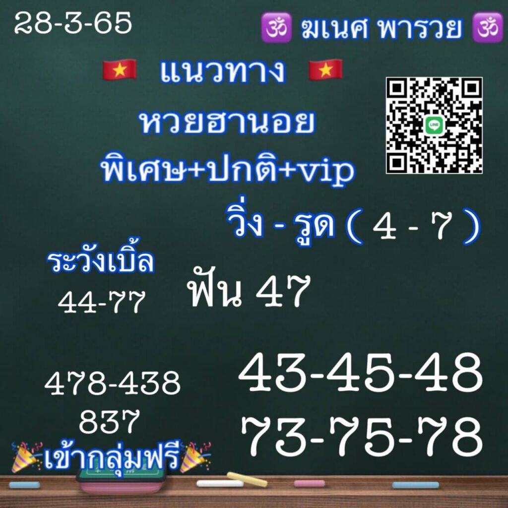 แนวทางหวยฮานอย 28/3/65 ชุดที่ 8