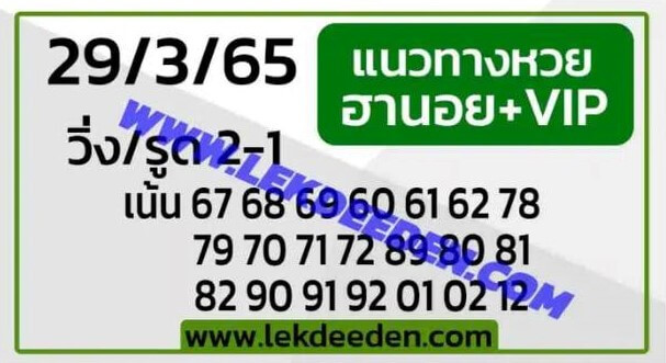 แนวทางหวยฮานอย 29/3/65 ชุดที่ 15