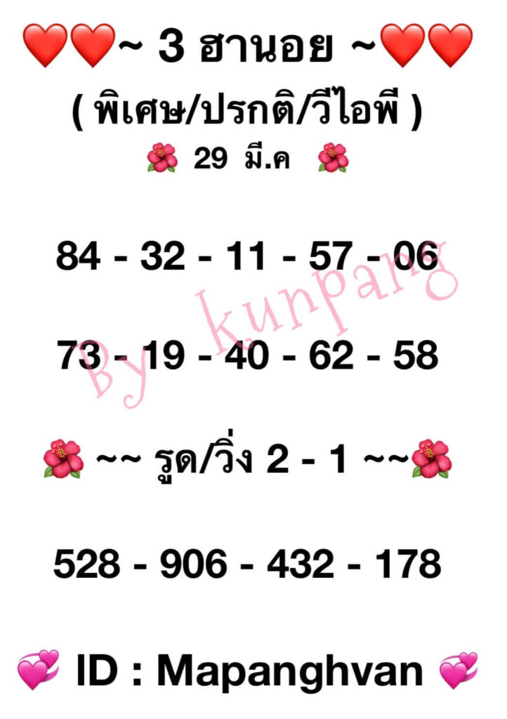 แนวทางหวยฮานอย 29/3/65 ชุดที่ 3