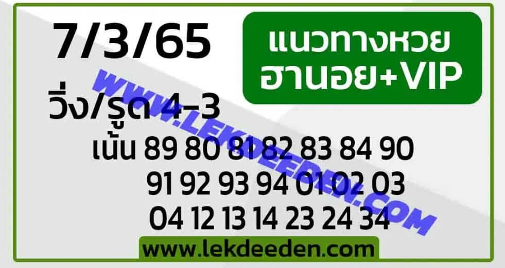 แนวทางหวยฮานอย 7/3/65 ชุดที่ 8