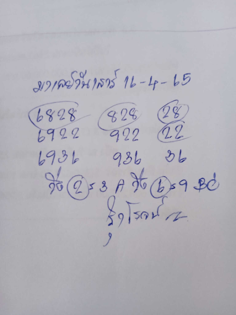 แนวทางหวยมาเลย์ 16/4/65 ชุดที่ 7