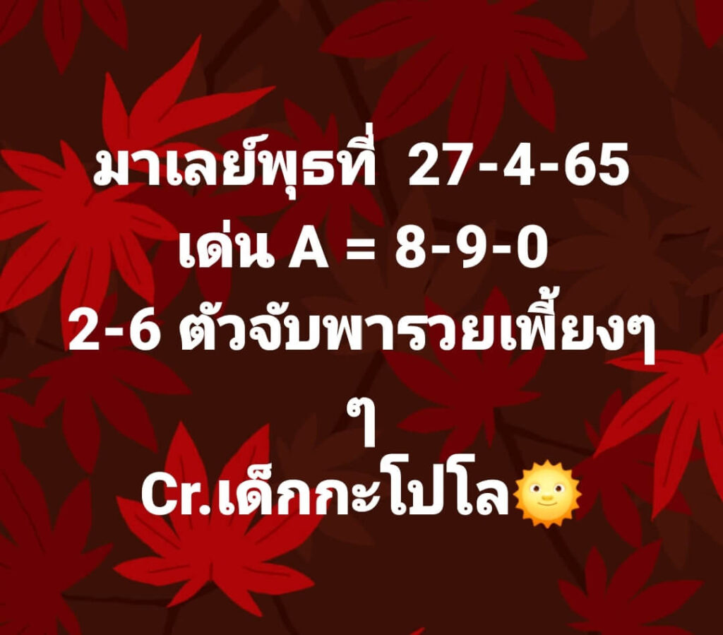 แนวทางหวยมาเลย์ 27/4/65 ชุดที่ 13