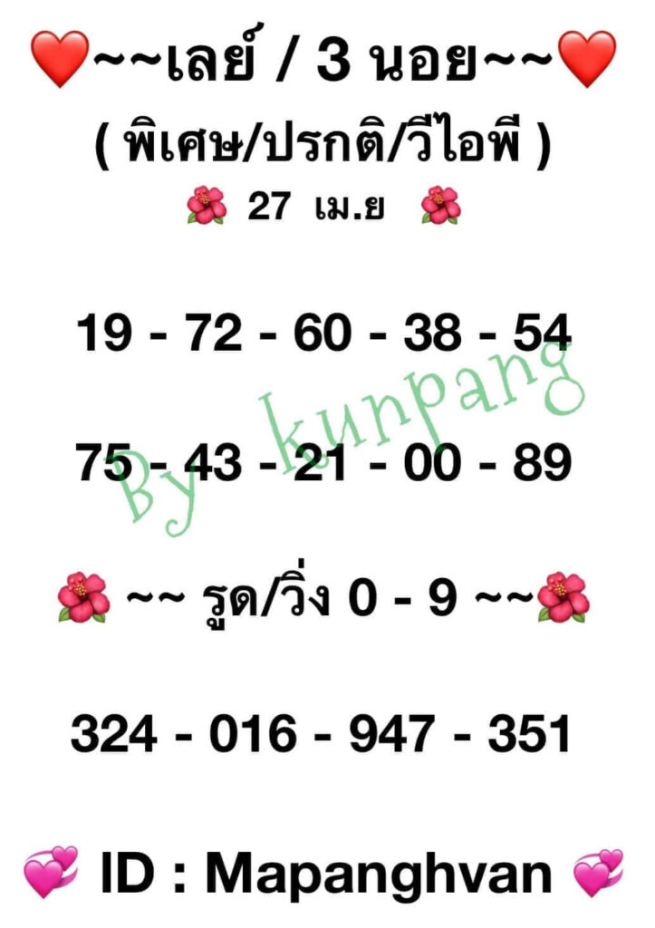 แนวทางหวยมาเลย์ 27/4/65 ชุดที่ 5