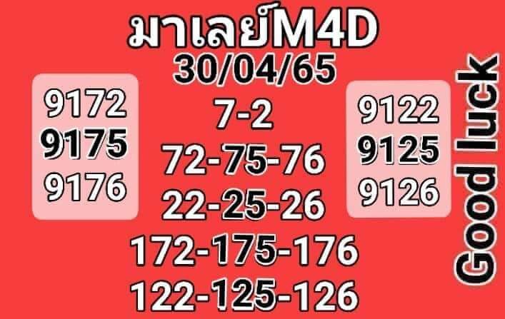 แนวทางหวยมาเลย์ 30/4/65 ชุดที่ 6