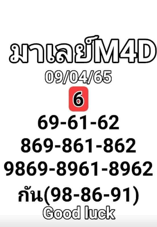 แนวทางหวยมาเลย์ 9/4/65 ชุดที่ 10