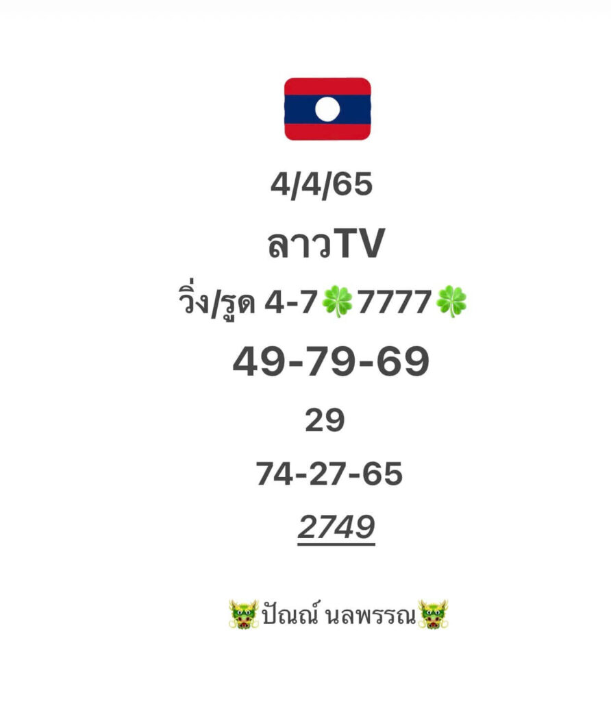 แนวทางหวยลาว 4/4/65 ชุดที่ 19