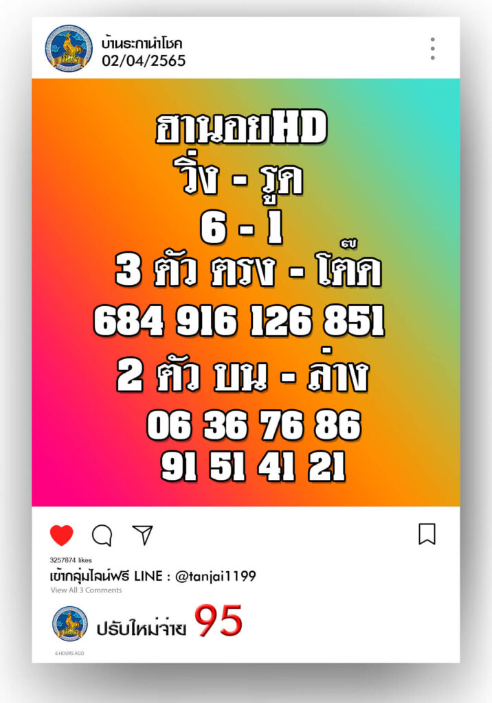 แนวทางหวยฮานอย 2/4/65 ชุดที่ 6