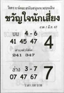 หวยขวัญใจนักเสี่ยง 1/6/65