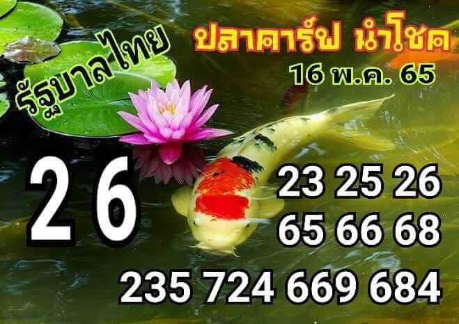 หวยปลาคาร์ฟนำโชค 16/5/65