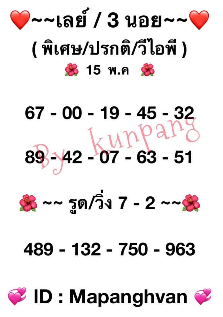 แนวทางหวยมาเลย์ 15/5/65 ชุดที่ 2