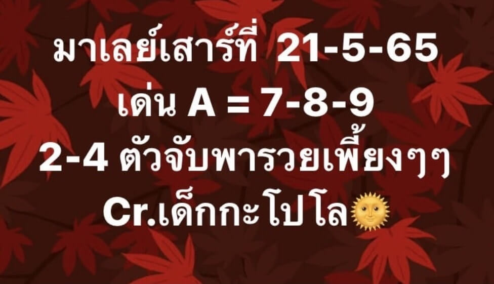 แนวทางหวยมาเลย์ 21/5/65 ชุดที่ 8