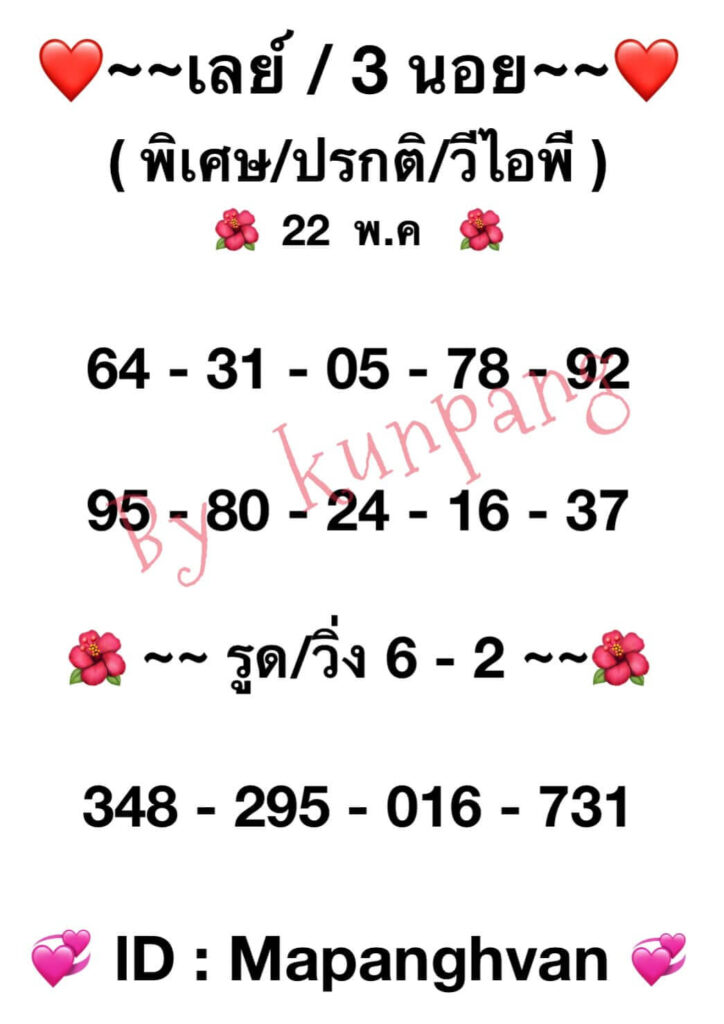 แนวทางหวยมาเลย์ 22/5/65 ชุดที่ 5