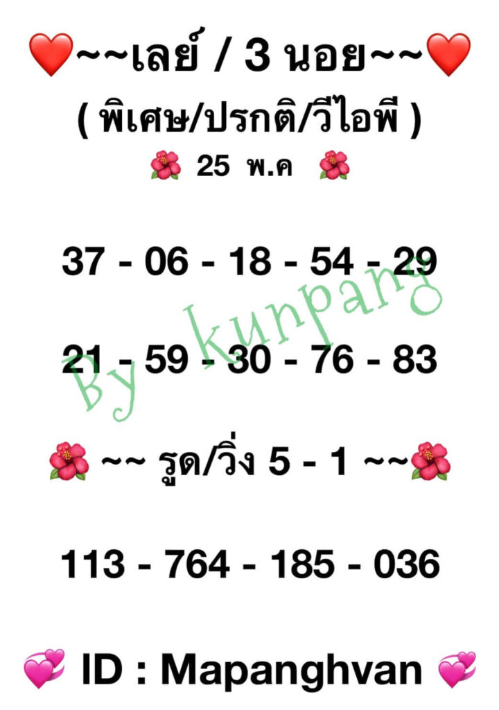 แนวทางหวยมาเลย์ 25/5/65 ชุดที่ 1