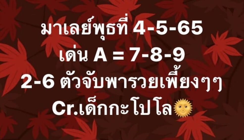 แนวทางหวยมาเลย์ 4/5/65 ชุดที่ 12