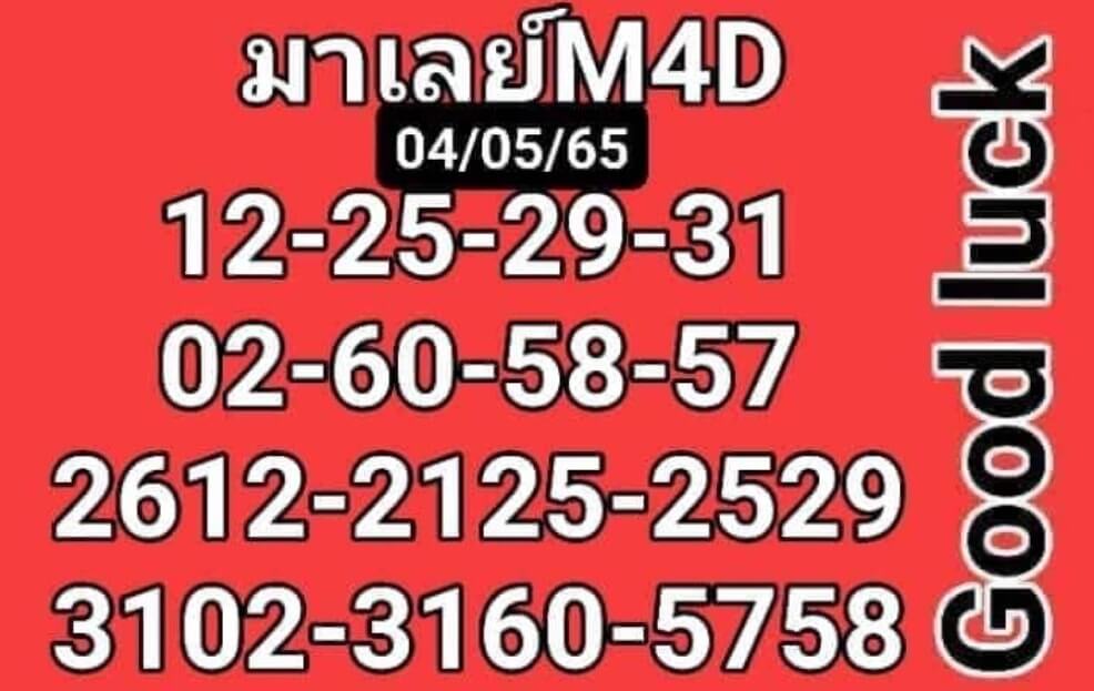 แนวทางหวยมาเลย์ 4/5/65 ชุดที่ 9