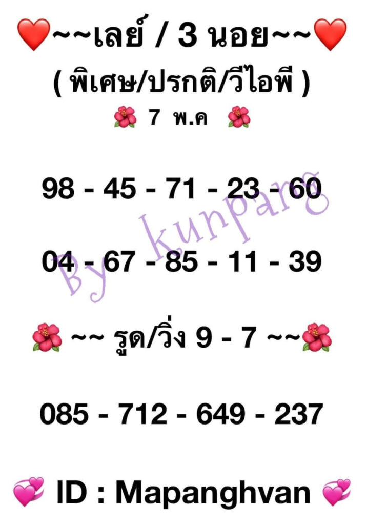 แนวทางหวยมาเลย์ 7/5/65 ชุดที่ 9