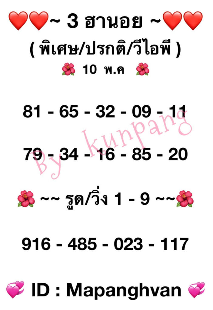 แนวทางหวยฮานอย 10/5/65 ชุดที่ 13