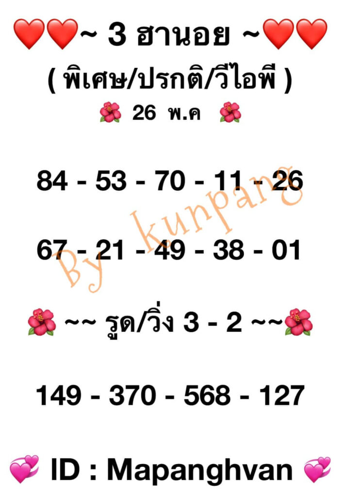 แนวทางหวยฮานอย 26/5/65 ชุดที่ 13