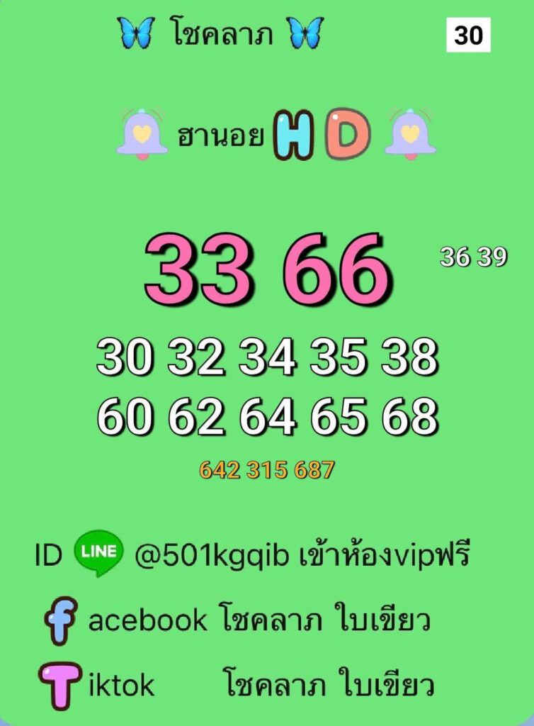 แนวทางหวยฮานอย 30/5/65 ชุดที่ 2