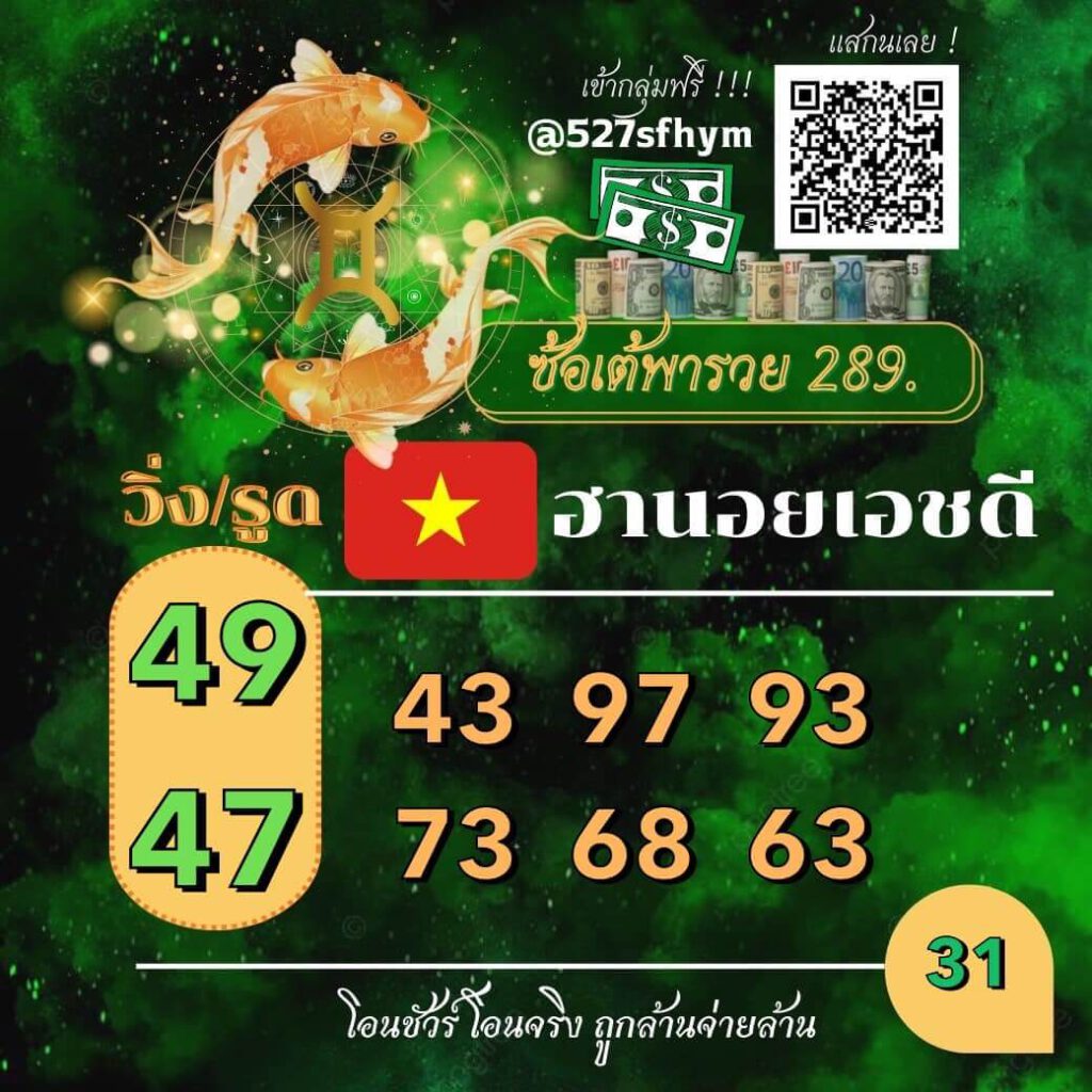 แนวทางหวยฮานอย 31/5/65 ชุดที่ 13