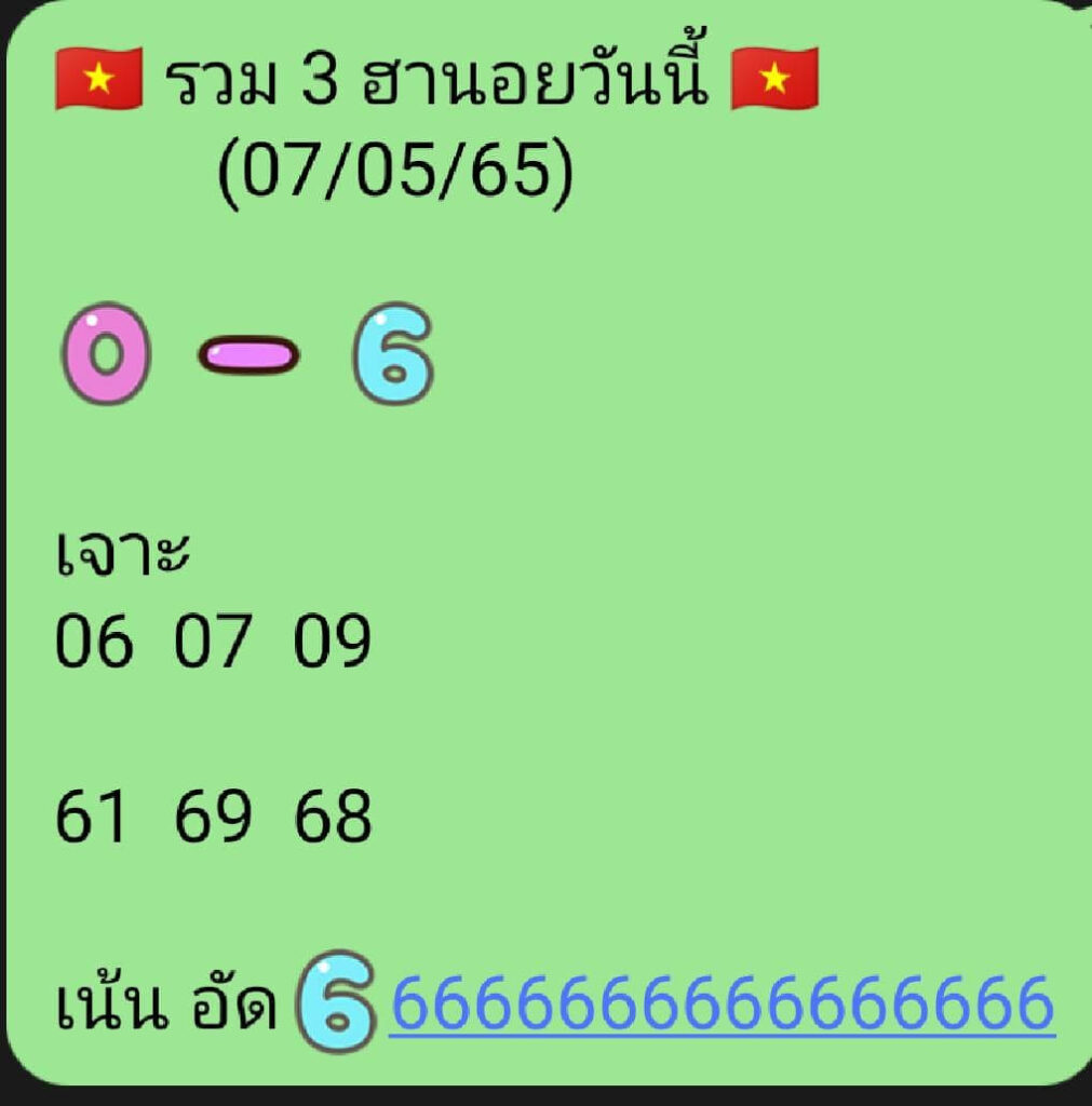 แนวทางหวยฮานอย 7/5/65 ชุดที่ 19