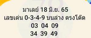 แนวทางหวยมาเลย์ 18/6/65 ชุดที่ 18