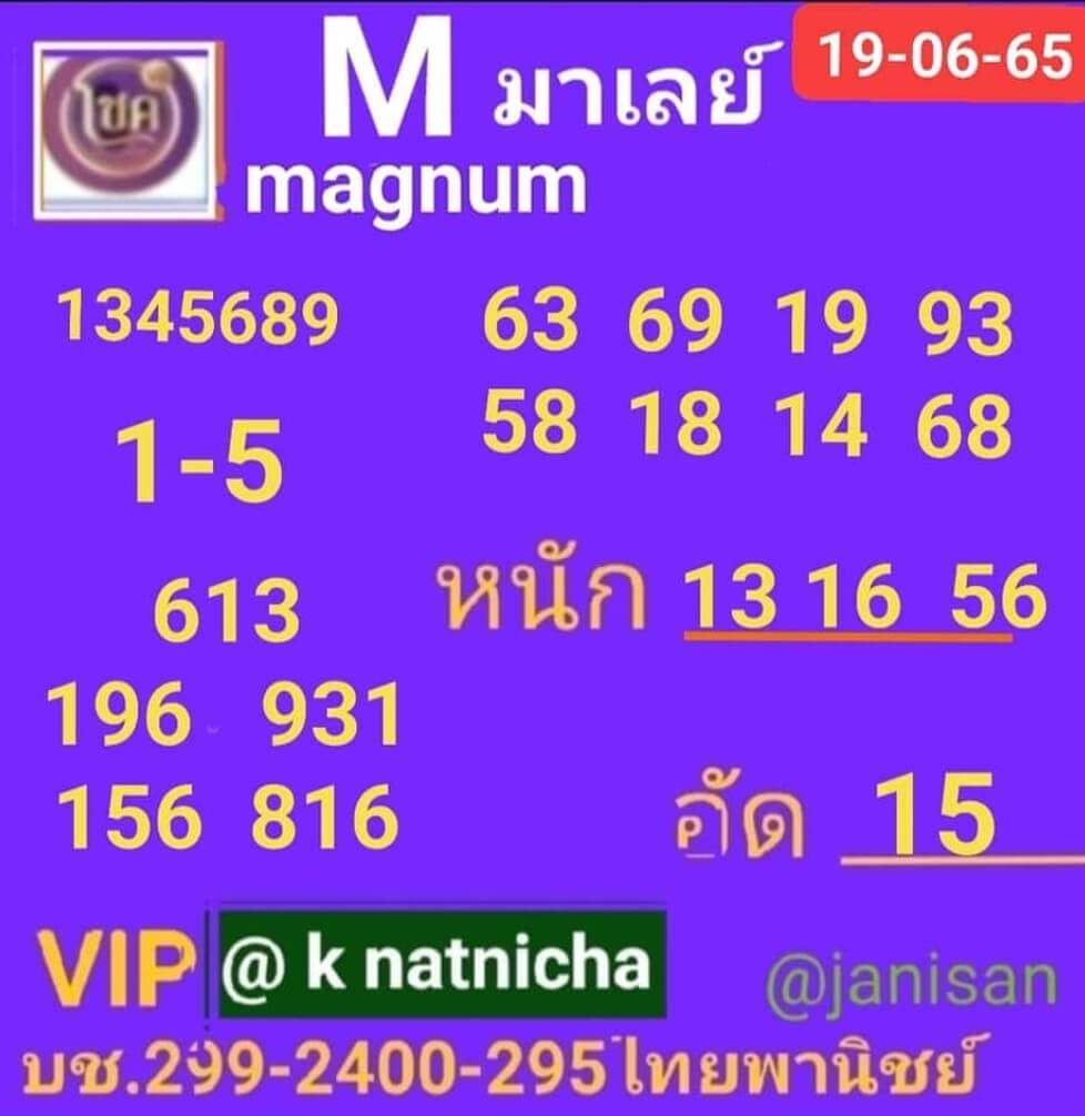 แนวทางหวยมาเลย์ 19/6/65 ชุดที่ 19