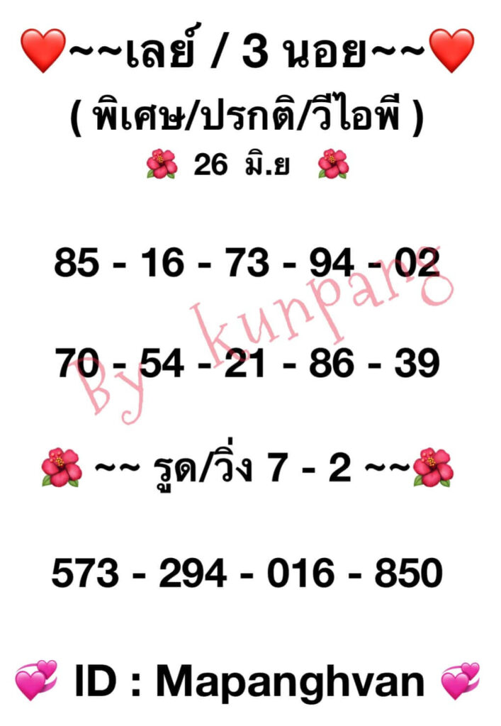 แนวทางหวยมาเลย์ 26/6/65 ชุดที่ 17