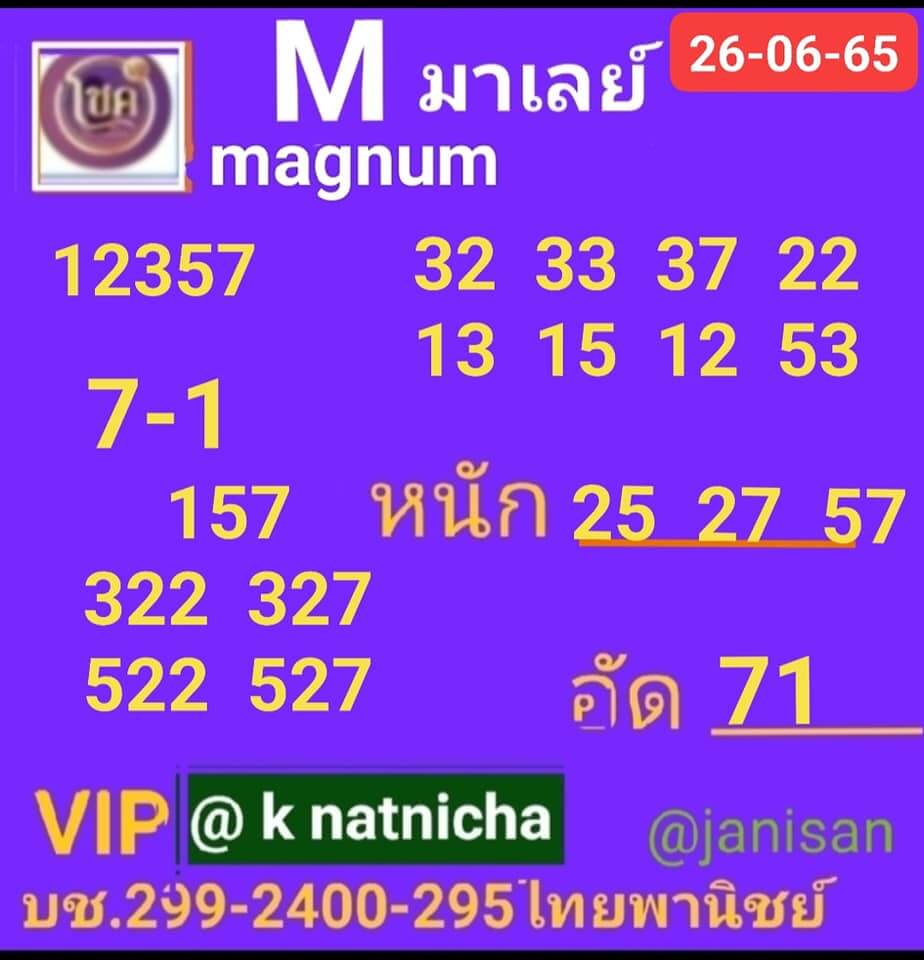 แนวทางหวยมาเลย์ 26/6/65 ชุดที่ 4