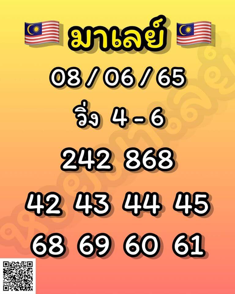 แนวทางหวยมาเลย์ 8/6/65 ชุดที่ 8